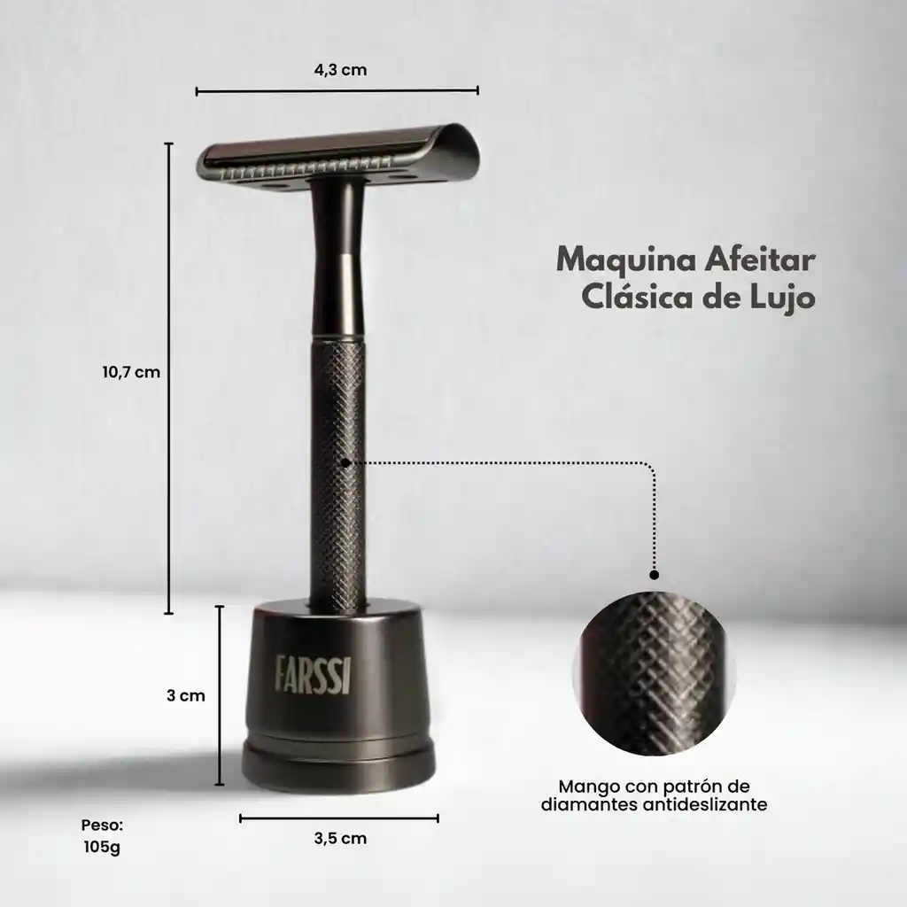 Maquina Afeitar Clásica Acero Lnoxidable Base Lujo + 5 Cuchillas