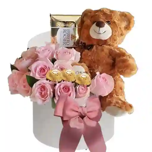 Caja Rosas Mas Osito Madres Cumleaños Feliz Aniversario