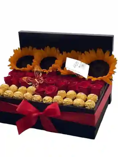 Caja Rosas Y Girasoles Madres Amor Y Aniversario Feliz Cumple