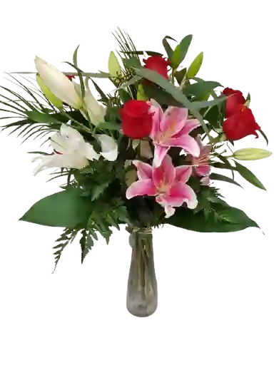 Lirios Rosas En Jarron