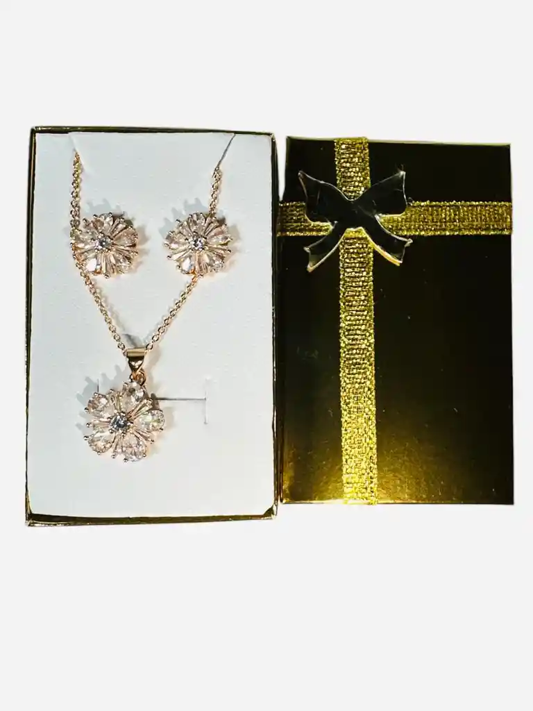 Set De Joyería Flor Cristal En Rodio – Edición De Regalo
