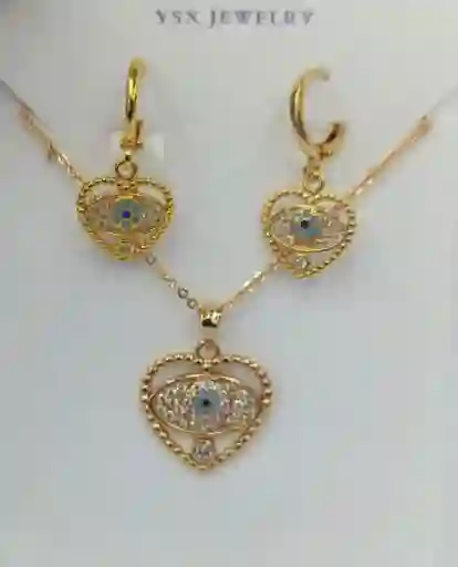 Set De Joyería Corazón Con Ojo Turco – Protección Y Estilo