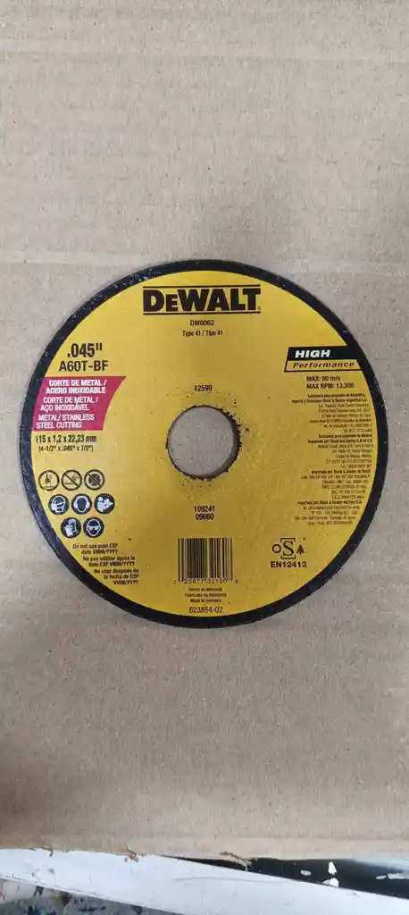 Disco Corte Fino 4 1/2" Dewalt
