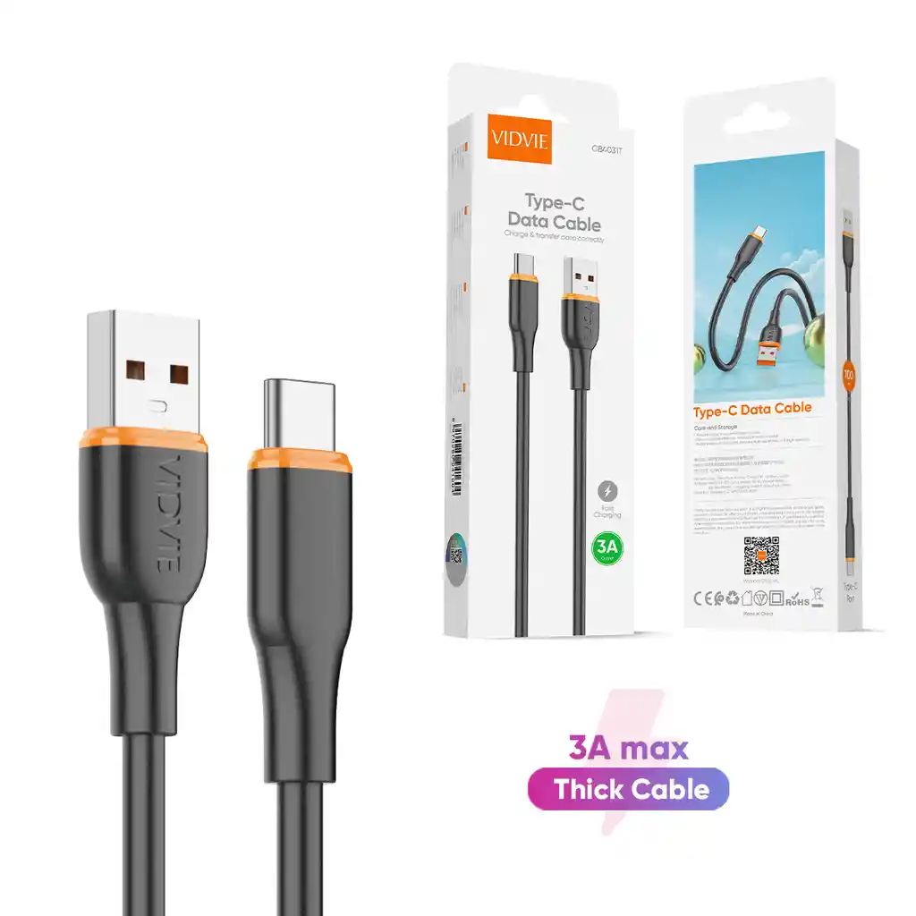 Cable De Datos Carga Rápida Usb A Tipo C Negro