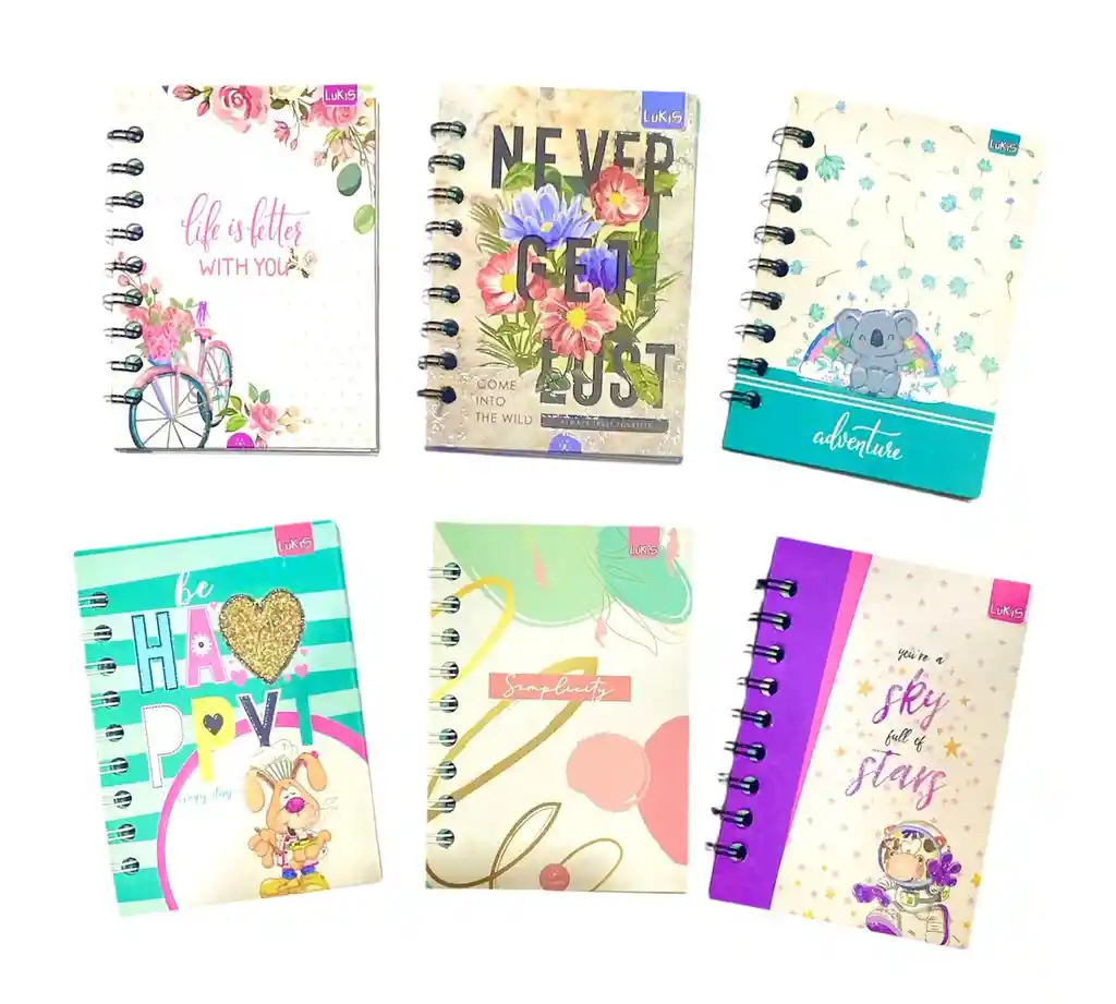 Cuaderno Mini Agenda Argollado Pasta Dura Lukis Dama 80 Hojas Cuadriculadas
