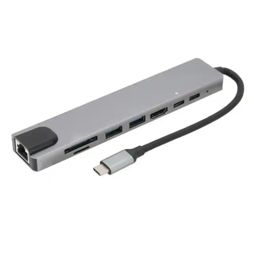 Hub Tipo C Multipuertos 8 En 1 Tf/sd, Usb, Hdmi,rj45