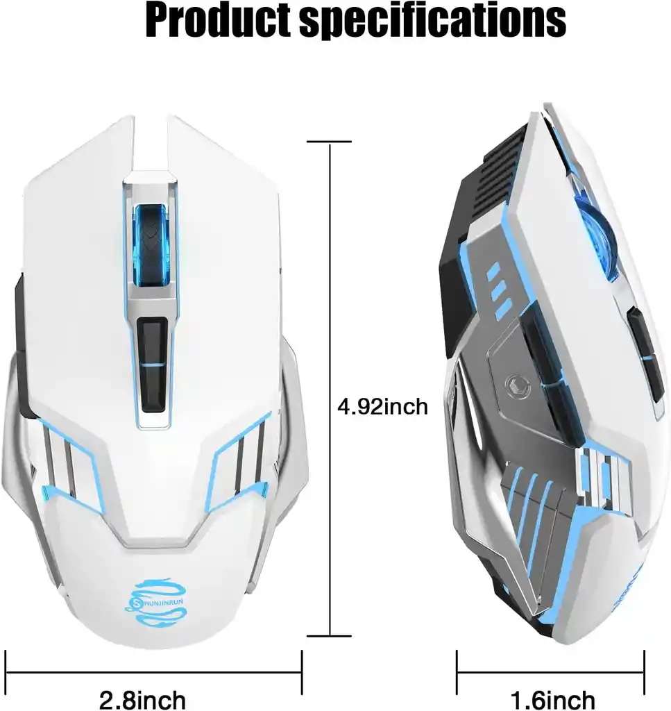 Mouse Gamer Inalámbrico Blanco 3 En 1 - Rgb, Silencioso Y Recargable