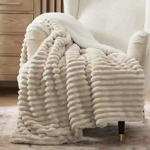 Cobija Ovejera Térmica Acanalada Doble/queen 210x190cm Color Beige
