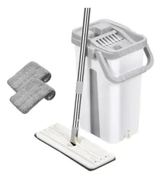 Mopa Plana Microfibra + Balde Escurridor + 2 Repuesto Lampazo
