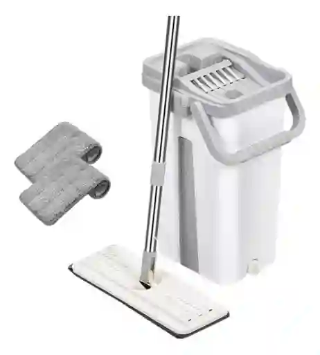 Mopa Plana Microfibra + Balde Escurridor + 2 Repuesto Lampazo