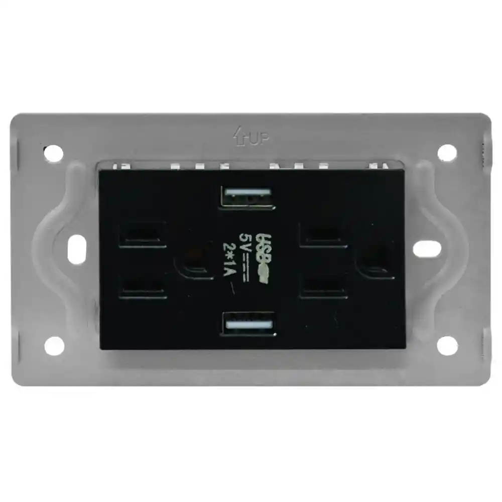 Toma Doble + 2 Usb Luxor Negra Intercambiable Sin Tapa Duke Energy