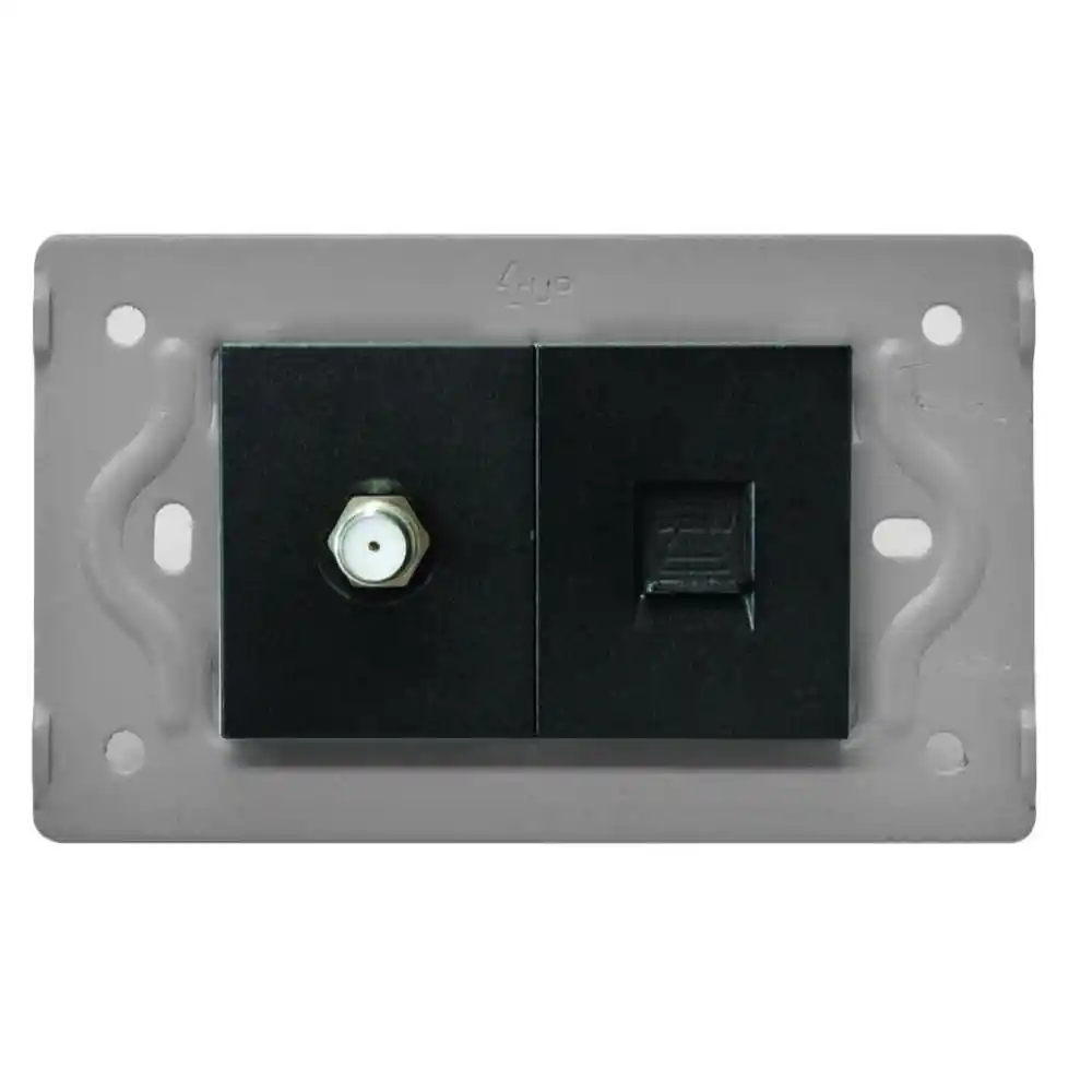 Toma Telefono + Tv Luxor Negra Intercambiable Sin Tapa Duke Energy (v17-036)
