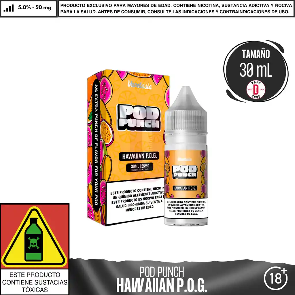 Pod Punch Hawaiian P.o.g. Salts - 5%-50mg/30ml - Vapetasia