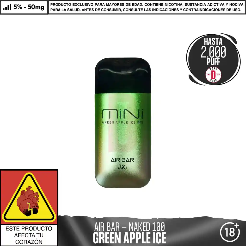 Green Apple Ice - Nkd100 - Air Bar Mini 2.000 Aspiraciones