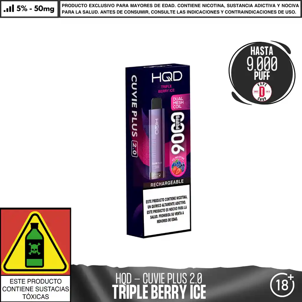 Triple Berry Ice - Hqd Cuvie 2.0 - 9000 Aspiraciones - 18ml