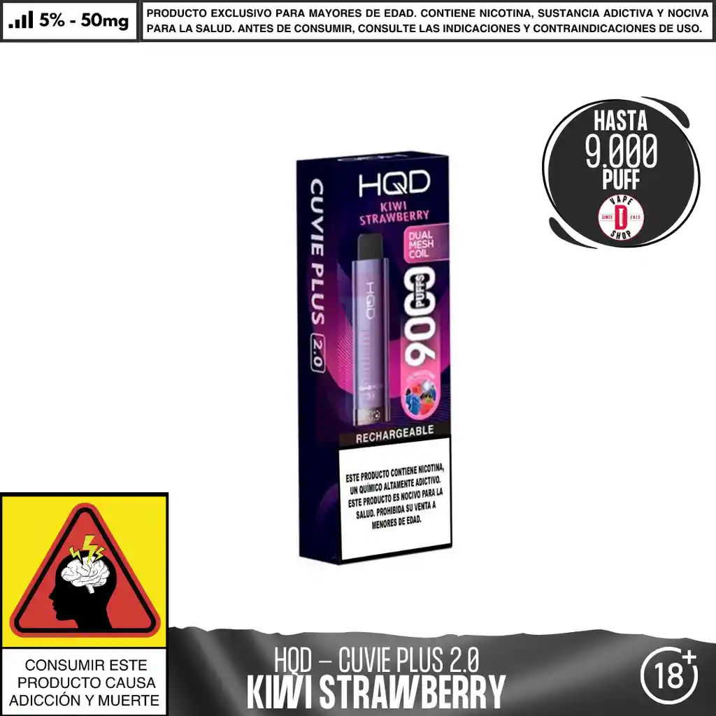 Kiwi Strawberry - Hqd Cuvie 2.0 - 9000 Aspiraciones - 18ml