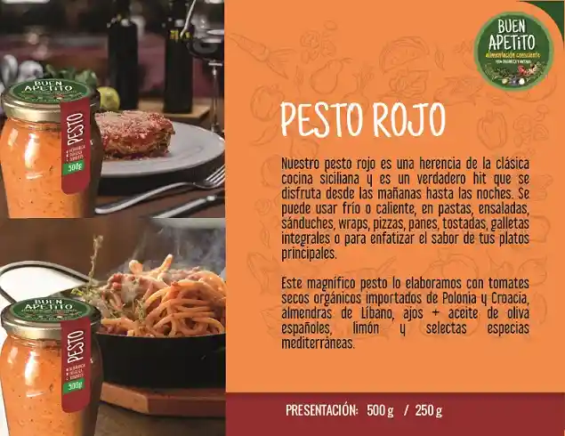 Salsa Pesto Roja Con Tomates Secos 220g.