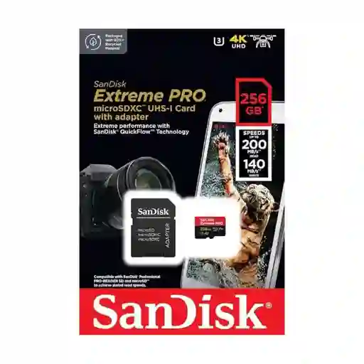 Micro Sd 256gb Sandisk Extreme Pro U3 4k 200mbs