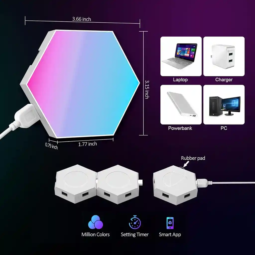 Kit X6 Hexagonos Led Rgb Con Control