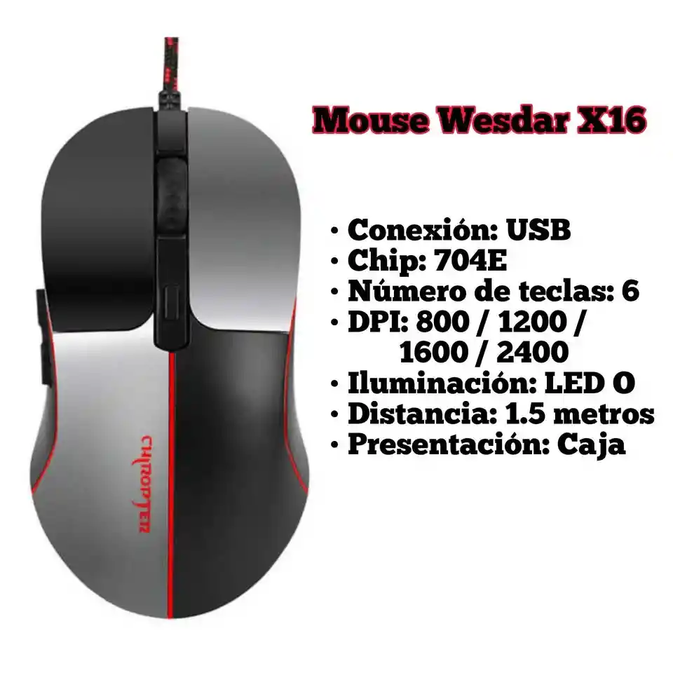 Mouse Wesdar Gaming X16 2400dpi 6 Botones