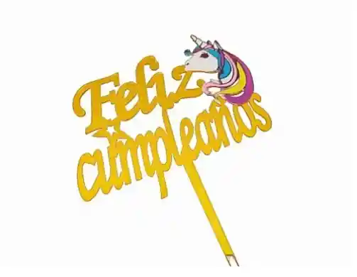 Topper Acrílico Unicornio Feliz Cumpleaños