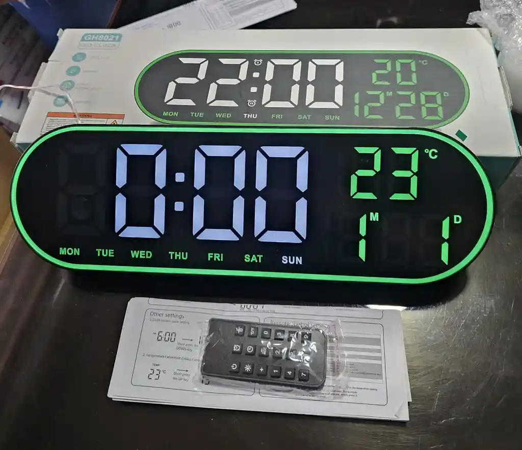 Reloj Inteligente Digital De Pared Grande Luz Led Control Remoto Verde