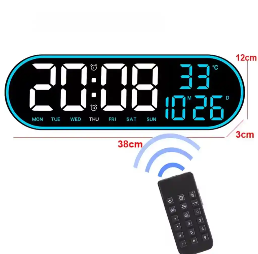 Reloj Inteligente Digital De Pared Grande Luz Led Control Remoto Azul