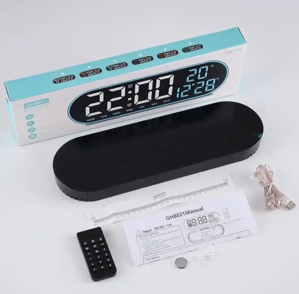 Reloj Inteligente Digital De Pared Grande Luz Led Control Remoto Azul