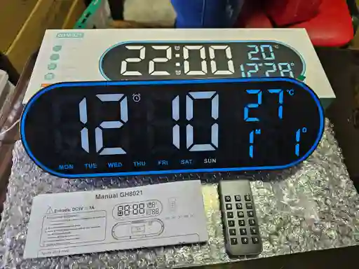 Reloj Inteligente Digital De Pared Grande Luz Led Control Remoto Azul