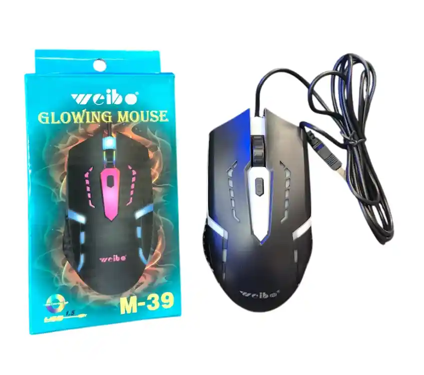 Mouse Alambrico Con Cable Weibo Negro Con Luz