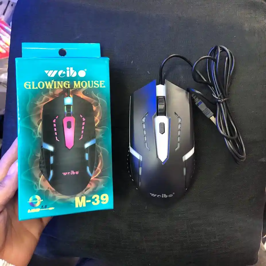 Mouse Alambrico Con Cable Weibo Negro Con Luz