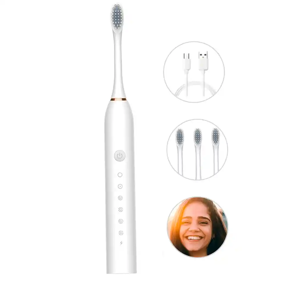 Cepillo Dental Electrico Recargable 4 Cabezales Blanco