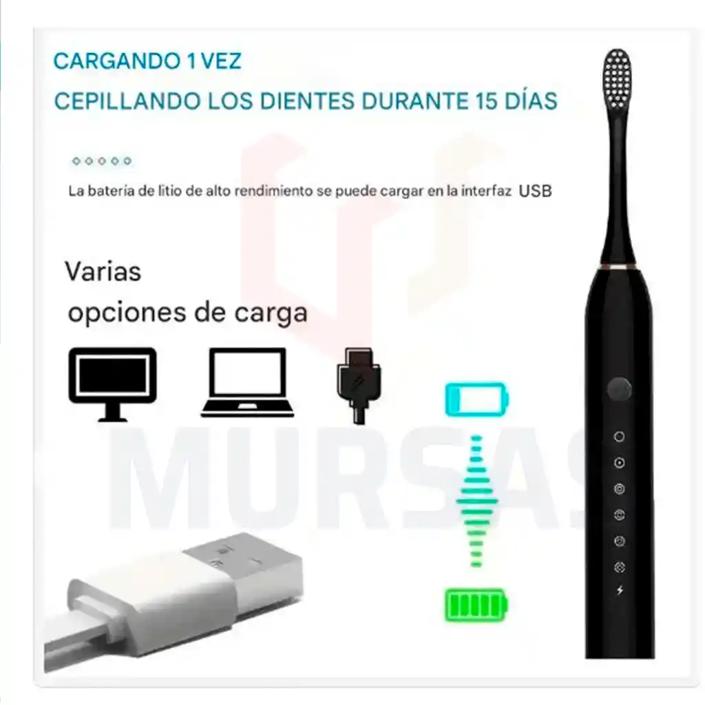 Cepillo Electrico Dental Recargable Usb + 4 Cabezales Gratis