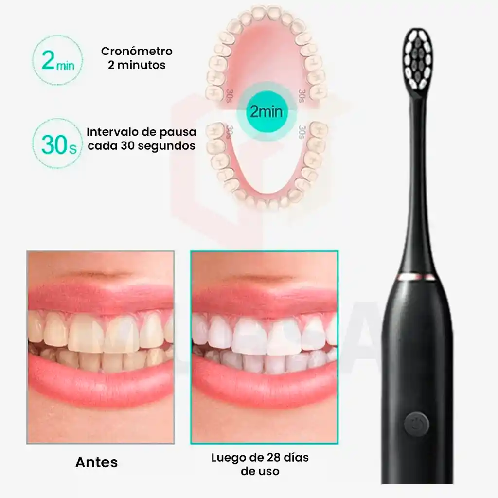 Cepillo De Dientes Eléctrico 4 Cabezales Carga Rápida Negro