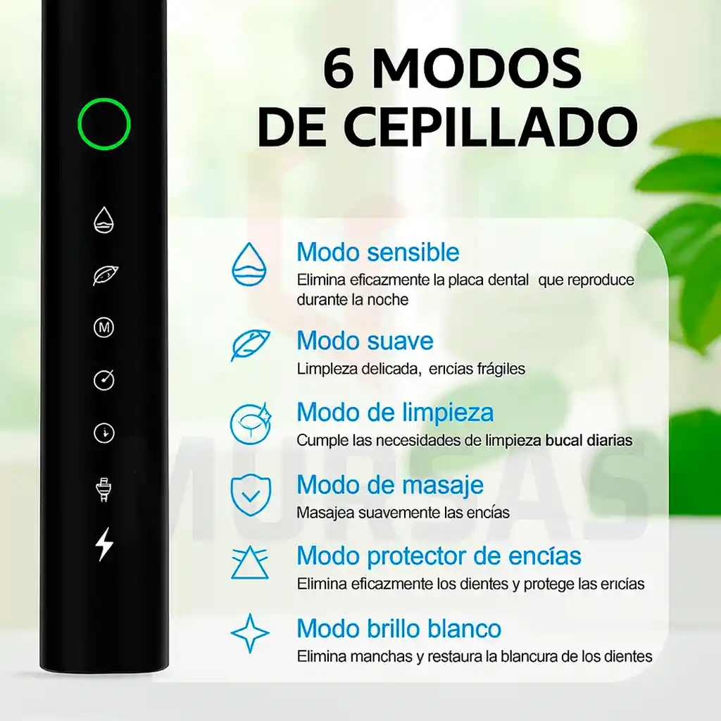 Cepillo De Dientes Eléctrico + 4 Cabezales Gratis Negro