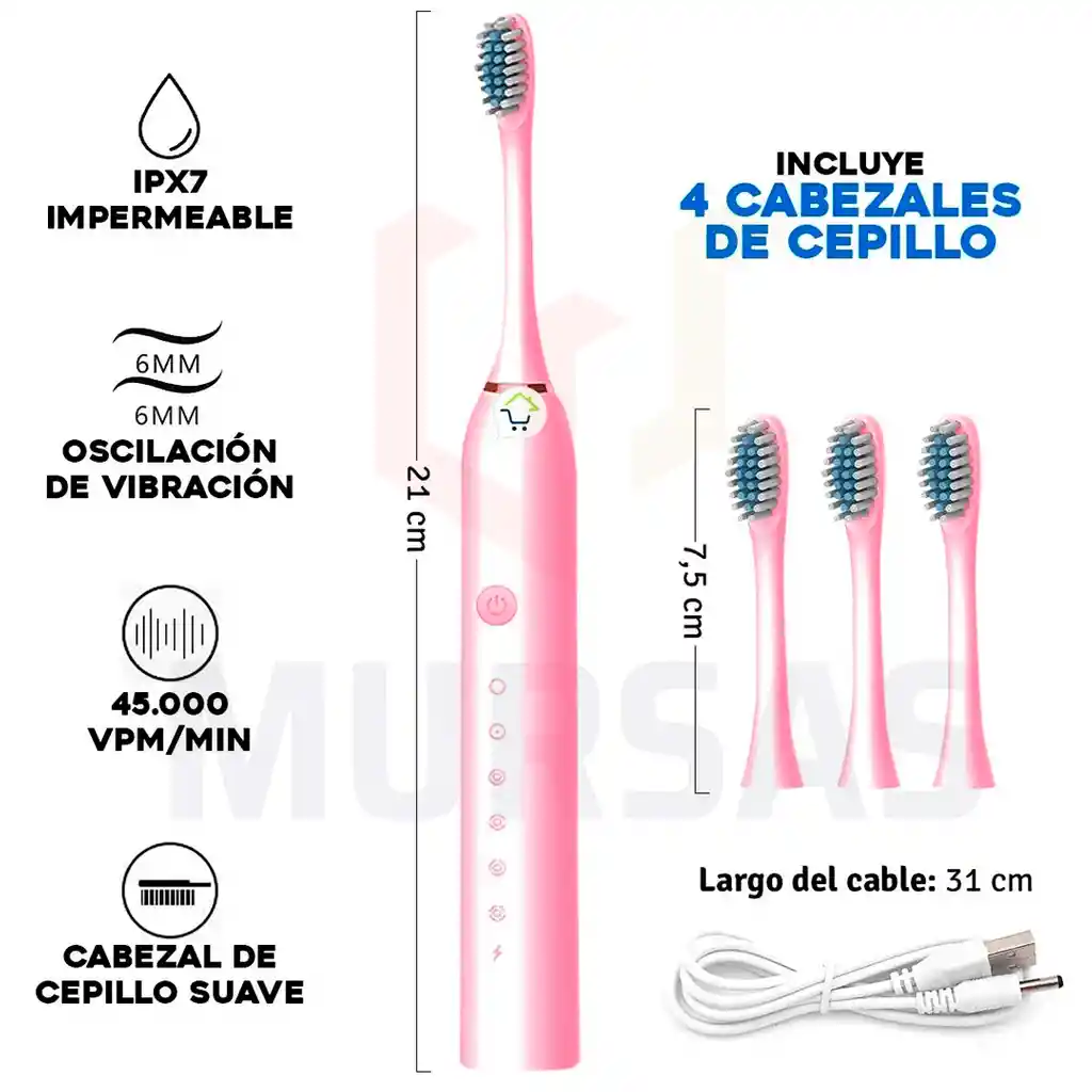 Cepillo De Dientes Eléctrico Recargable De Limpieza Rosado
