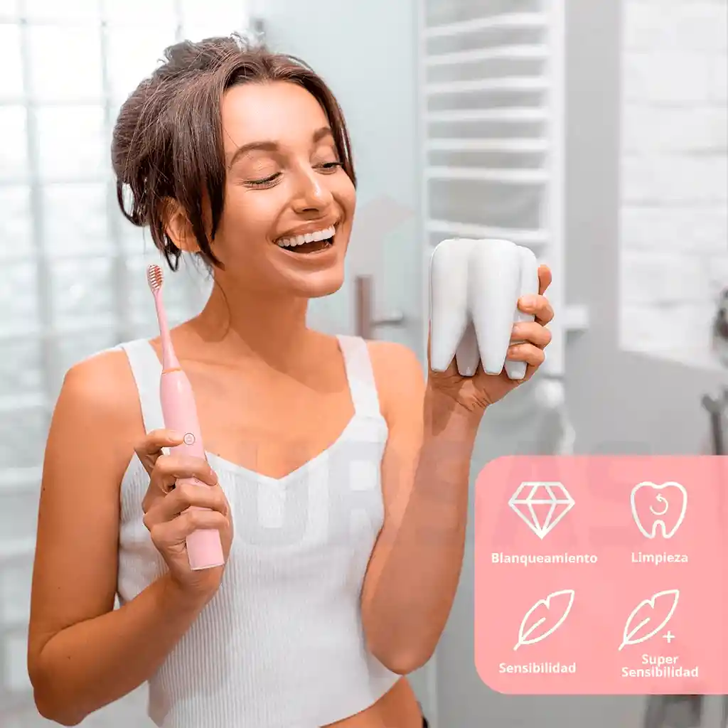 Cepillo Eléctrico Dental Impermeable 4 Cabezales Rosado