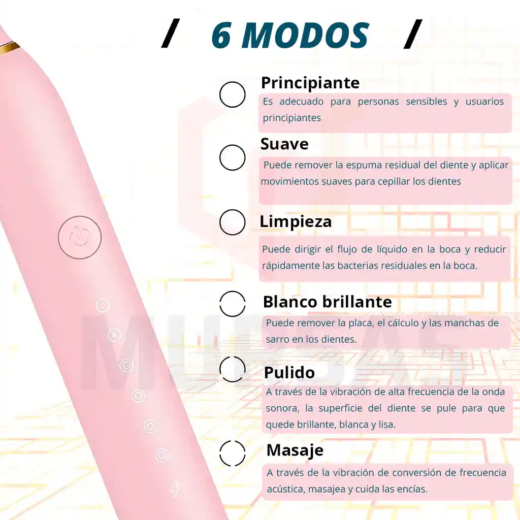 Cepillo Eléctrico Dental Impermeable 4 Cabezales Rosado