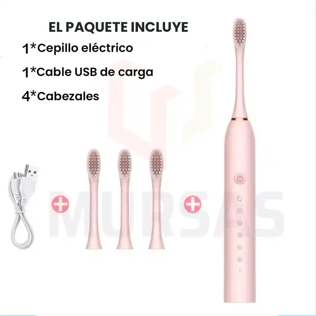 Cepillo Eléctrico Dental Impermeable 4 Cabezales Rosado