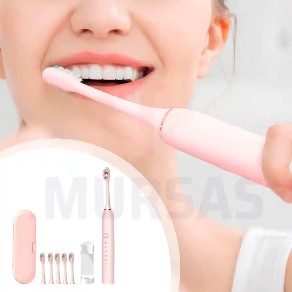 Cepillo Eléctrico Dental Impermeable 4 Cabezales Rosado