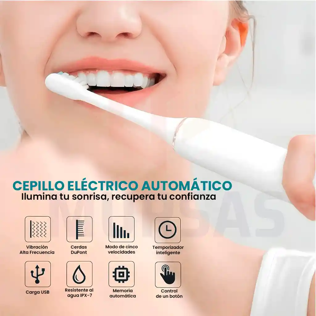 Cepillo Dental Electrico Recargable 4 Cabezales Blanco