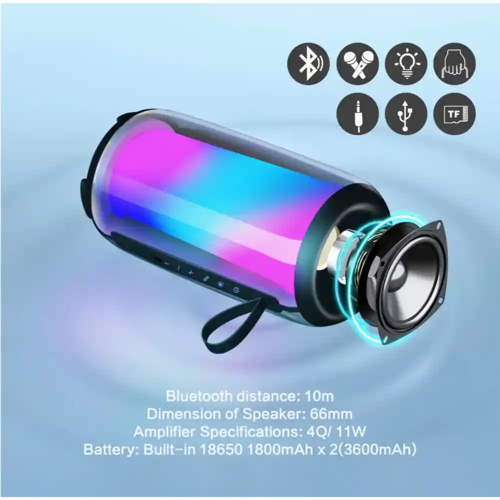 Parlante Bluetooth Recargable Efectos Luz Rgb 360 Usb 10w Karaoke Micrófono