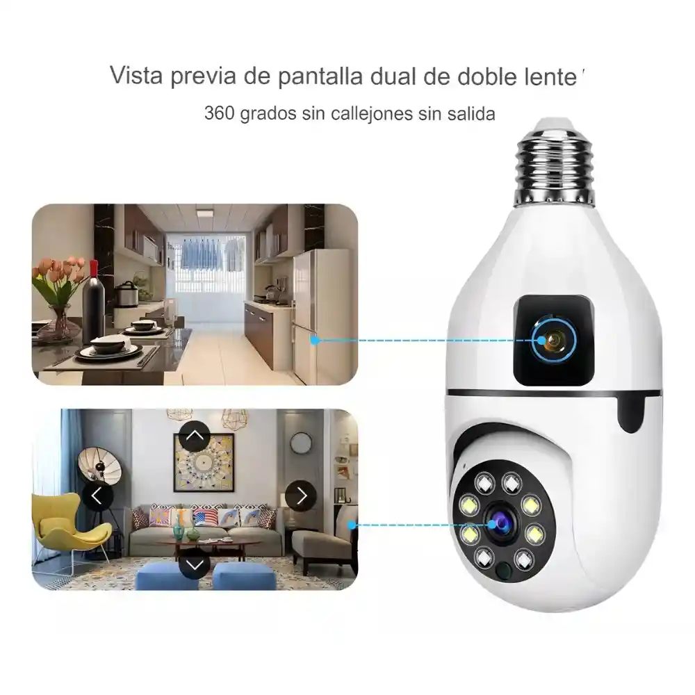 Cámara De Seguridad Doble Lente Bombillo Wifi