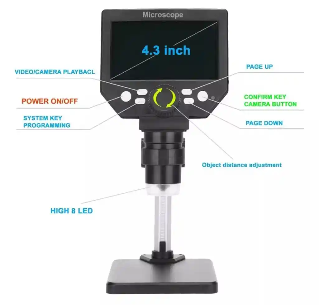 Microscopio Digital Electrónico Usb Con Base Pantalla Recargable