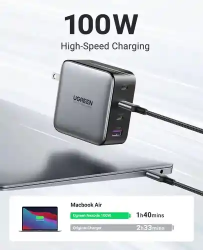 Cargador Ugreen Carga Rápida 100w 3 Usb C Usb A Pd3 Qc3 Qc4