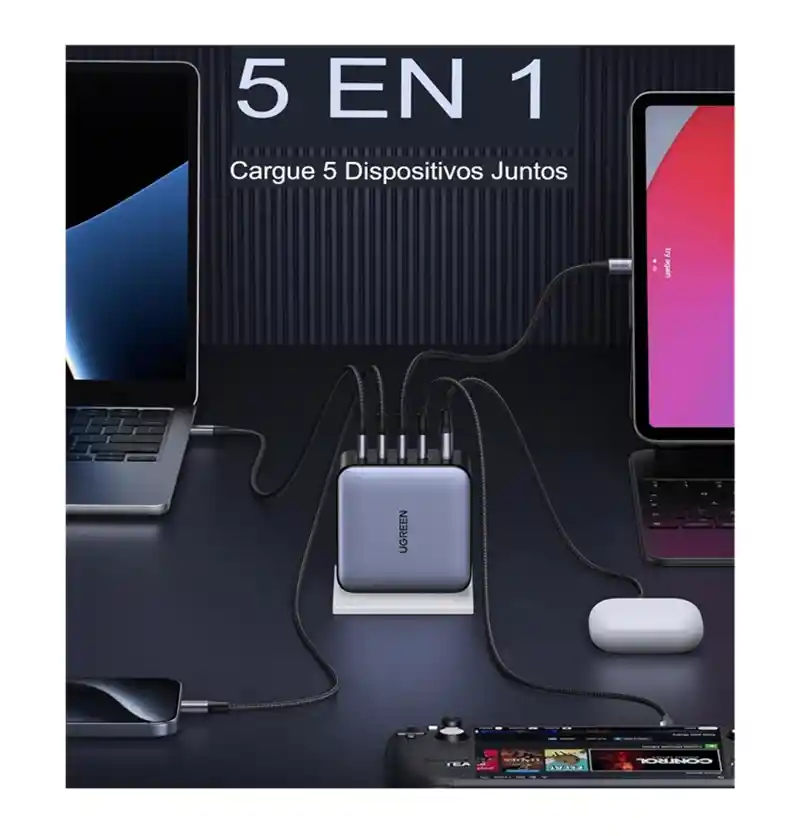 Cargador Ugreen Carga Rápida 100w 5 Puertos 4 Usb C 1 Usb A