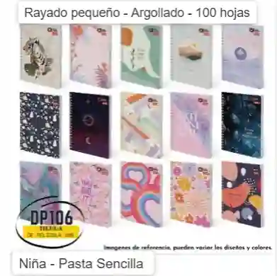 Cuaderno Rayado Pequeño 100 Hojas Diseño Niña Argollado