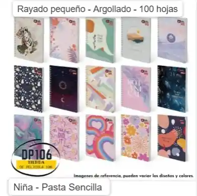Cuaderno Rayado Pequeño 100 Hojas Diseño Niña Argollado