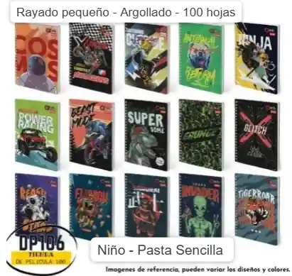 Cuaderno Rayado Pequeño 100 Hojas Diseño Niño Argollado