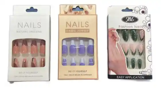 Uñas Postizas Profesionales Decoradas Medianas Gel Polish X12 Unds